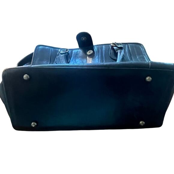 Vintage Brahmin Black Leather Double Handle Brass Hardware Satchel Handbag - Picture 6 of 11